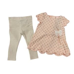 NWT TAHARI Baby Gold Polka Dot Dress + Leggings Set 3-6M (1450)
